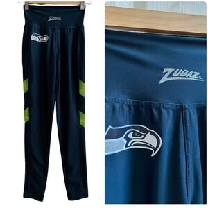 Zubaz Blue Side Green Mesh Panels NFL Seattle Seahawks Graphic Leggings Size XS